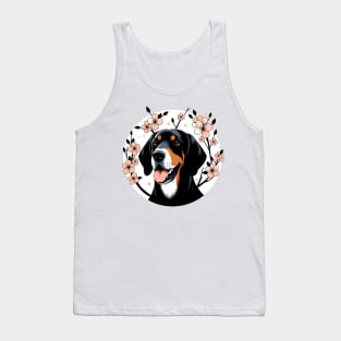 Black and Tan Coonhound Enjoys Spring Cherry Blossoms Tank Top